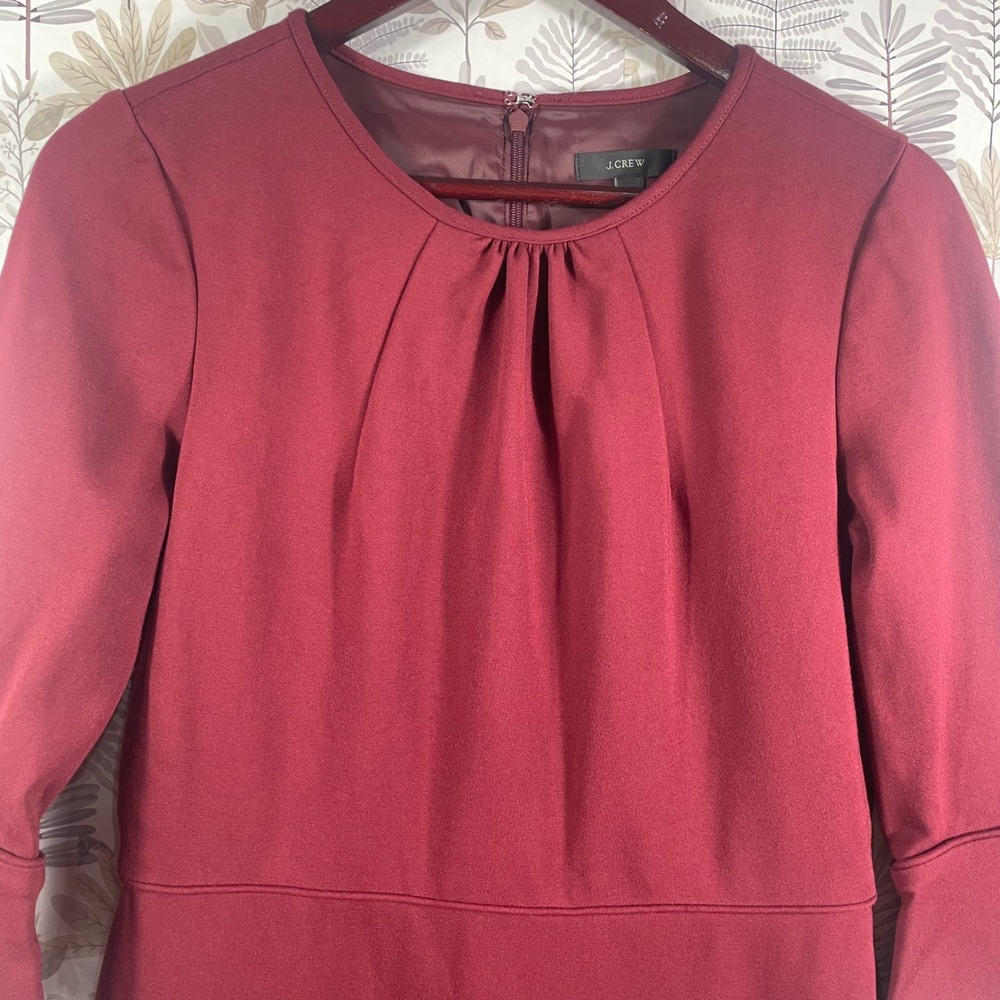J.Crew Burgundy Bell Sleeve Sheath‎ Dress Size 6 Lined Stretch Work Cocktail - Picture 4 of 13
